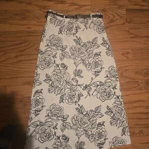 Exclusive Black and White Floral Midi Skirt